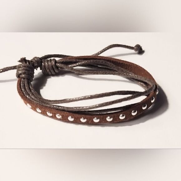 Men's bracelet leather braided brown new d45 - Picture 1 of 1